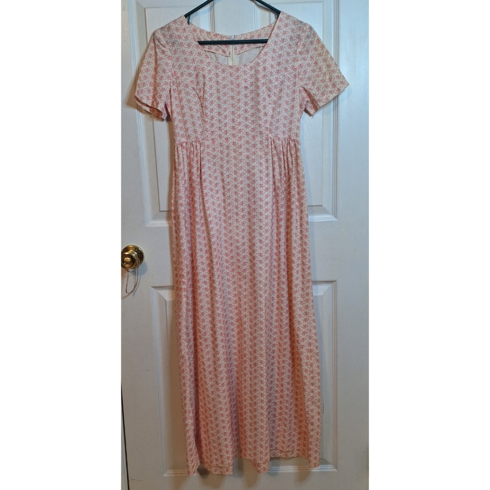 Vintage 70s Handmade Prairie Dress Red White Floral A Line Maxi Modest Size M